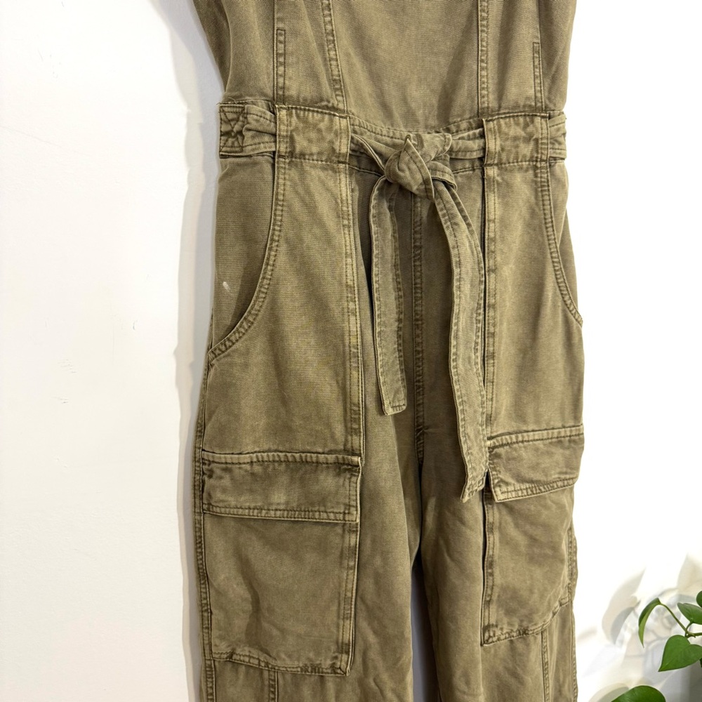 Free People Go West Utility Jumpsuit Army Sage Military Green Belted Fall Large - Picture 7 of 16